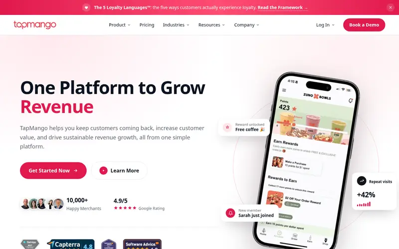 TapMango homepage, 14 October 2026